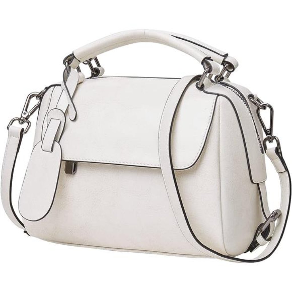 Pvc Faux Leather Ladies Monogram Shoulder Bag Satchel - White A